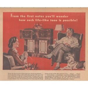 1945 Vintage Print Ad General Electric Radio Phonograph Console Home Audio MCM